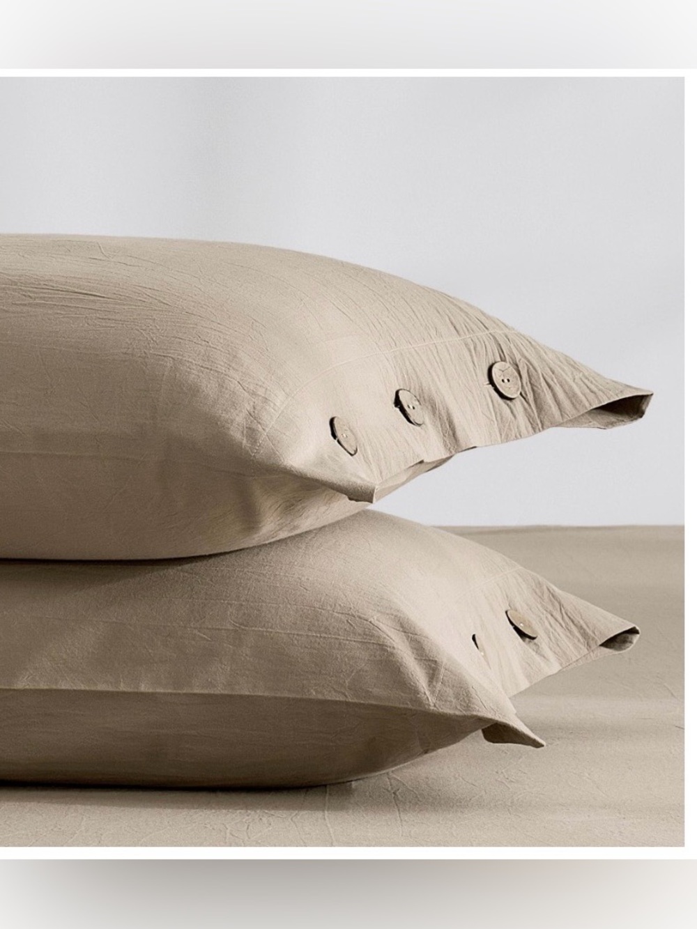 King Pillowcases with Buttons 100% Washed Cotton - Dusty Khaki